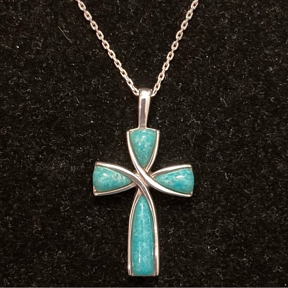Turquoise Sterling Silver Cross Necklace by Coleman Company - Picture 4 of 7